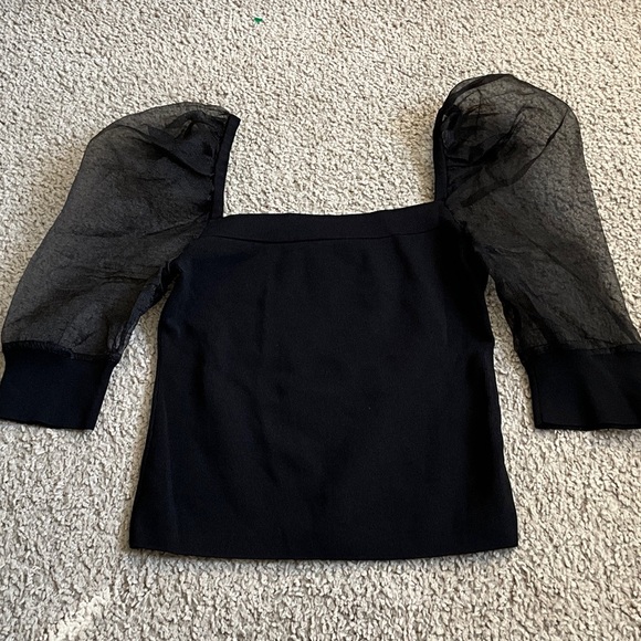 Bar III Black Top with Sheer Sleeves - Picture 1 of 5